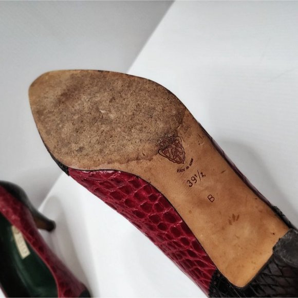 80s Gucci Croc Spectator Classic Heeled Pump Red Black Size 39.5 - Picture 9 of 10